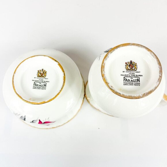 Paragon England Fine Bone China Burgundy Grey Roses Open Sugar and Creamer Set - Picture 7 of 8